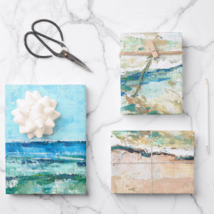 Abstract Beach Coastal Shoreline Artwork Wrapping Paper Sheet