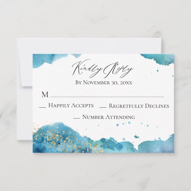 *~* Abstract Beach Glitter Wave Wedding RSVP Reply (Front)