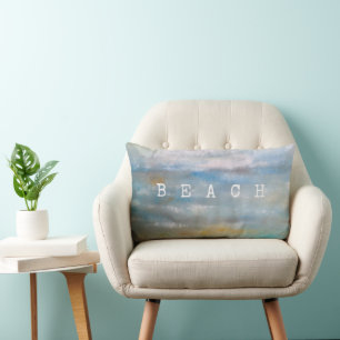 Abstract Beach Ocean Clouds Painting Lumbar Cushion