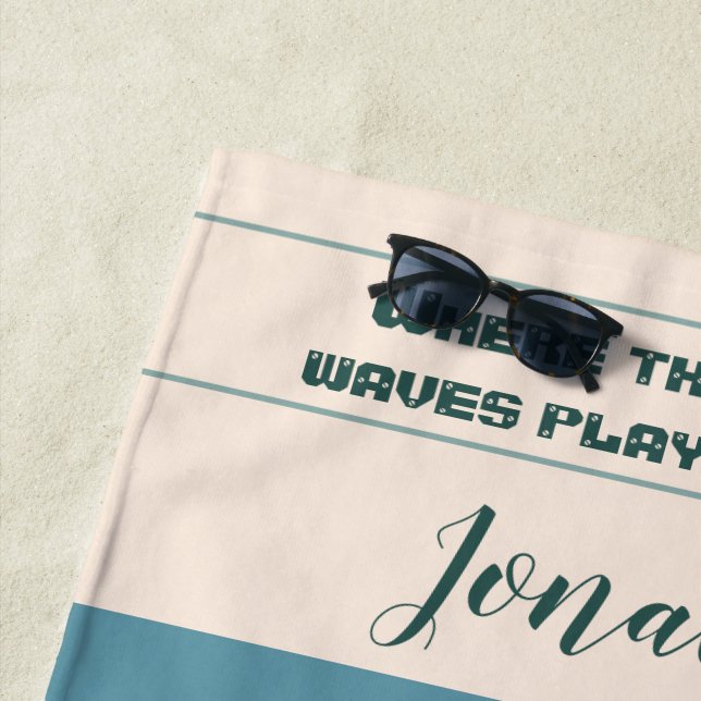 Abstract Beach Pattern Wave Lines Blue Sand Shells Beach Towel (In Situ)