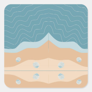 Abstract Beach Pattern Wave Lines Blue Sand Shells Square Sticker