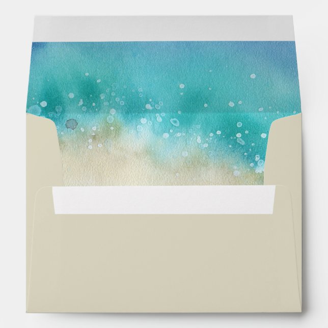 *~* Abstract Beach Sand Aqua Ocean  Watercolor Envelope (Back (Bottom))