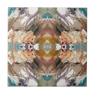 Abstract Beach & Sea, Terracotta, Moss Green Brown Ceramic Tile