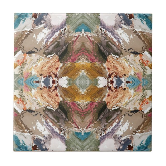 Abstract Beach & Sea, Terracotta, Moss Green Brown Ceramic Tile (Front)