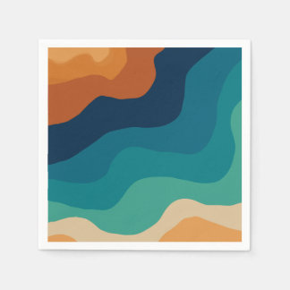 Abstract beach waves 70s style napkin