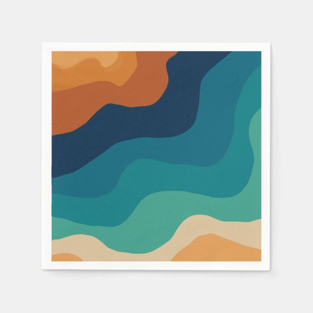 Abstract beach waves 70s style napkin (Front)