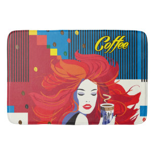 Abstract "Beautiful Fashion Woman with Coffee Cup" Bath Mat