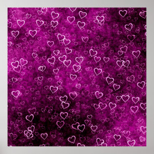 Abstract beautiful hearts on distressed purple bac poster