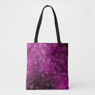 Abstract beautiful hearts on distressed purple bac tote bag