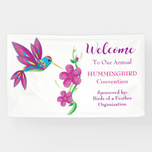 Abstract Beautiful Hummingbird and Flowers Banner