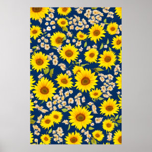 Abstract beautiful sunflower pattern poster