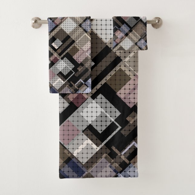 Abstract, beige, black bath towel set (Insitu)