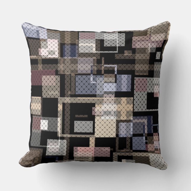 Abstract, beige, black, plaid cushion (Front)