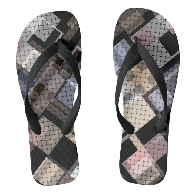 Abstract, beige, black, plaid thongs (Footbed)