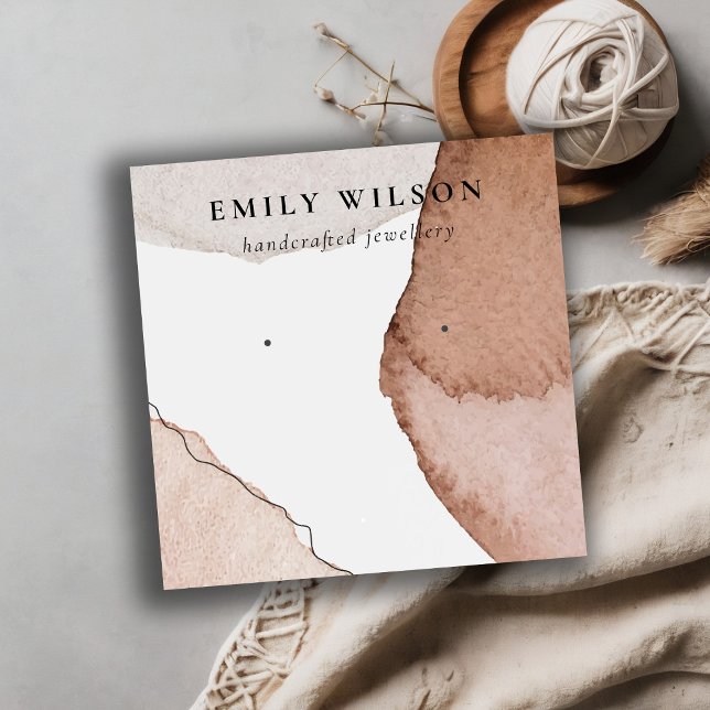 Abstract Beige Brown Watercolor Earring Display Square Business Card (Creator Uploaded)