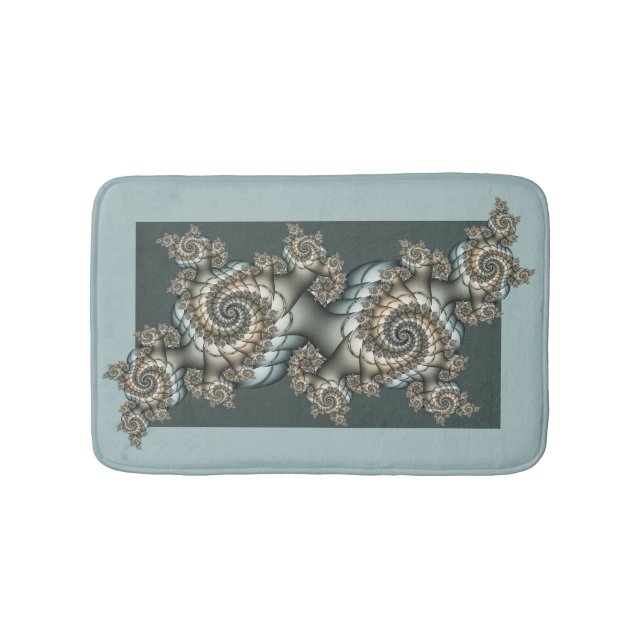 Abstract Beige Light Blue Fractal Art Spirals Bath Mat (Front)