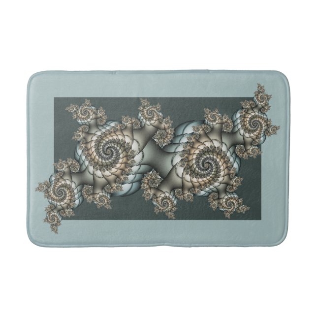 Abstract Beige Light Blue Fractal Art Spirals Bath Mat (Front)