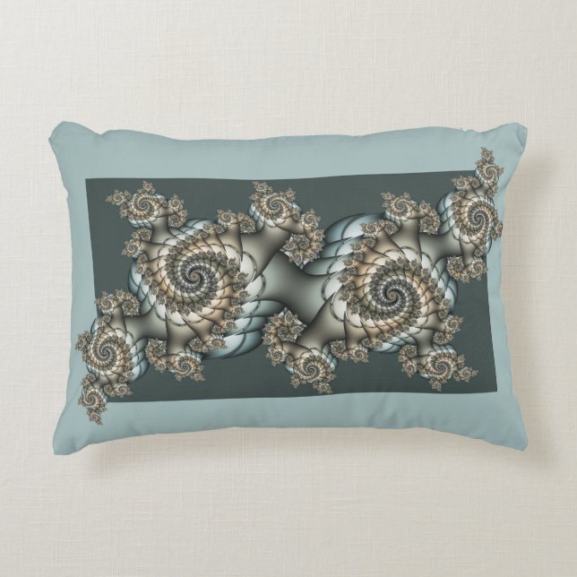 Abstract Beige Light Blue Fractal Art Spirals Decorative Cushion (Front)