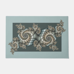 Abstract Beige Light Blue Fractal Art Spirals Doormat