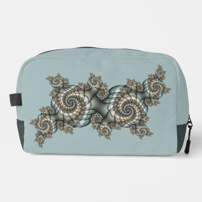 Abstract Beige Light Blue Fractal Art Spirals Dopp Kit (Front)