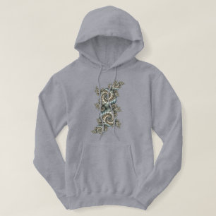 Abstract Beige Light Blue Fractal Art Spirals Hoodie