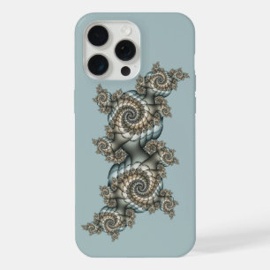 Abstract Beige Light Blue Fractal Art Spirals iPhone 15 Pro Max Case