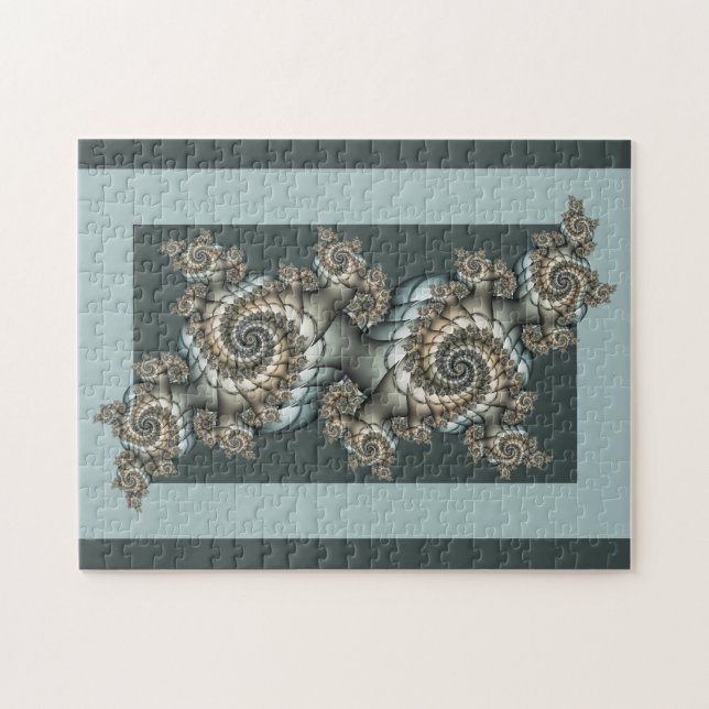 Abstract Beige Light Blue Fractal Art Spirals Jigsaw Puzzle (Horizontal)