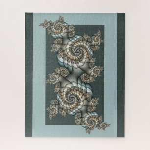 Abstract Beige Light Blue Fractal Art Spirals Jigsaw Puzzle