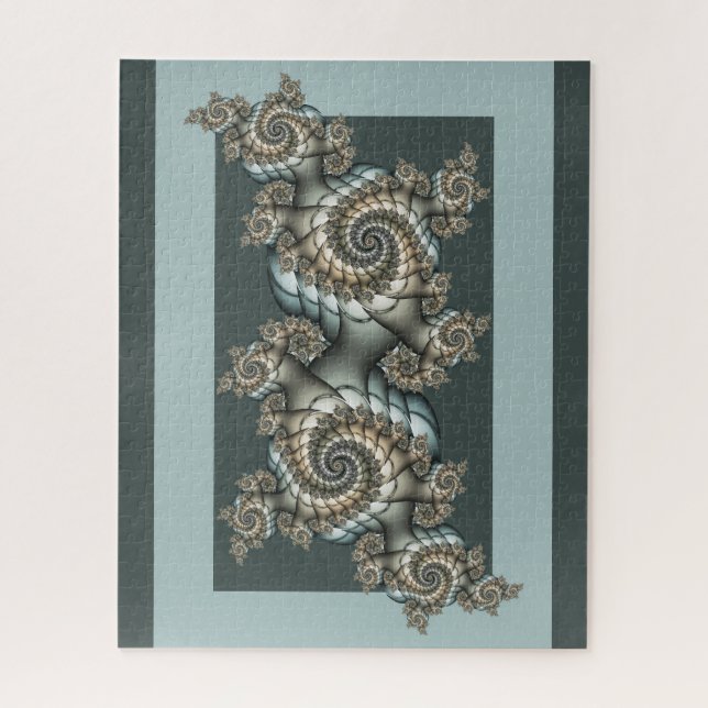 Abstract Beige Light Blue Fractal Art Spirals Jigsaw Puzzle (Vertical)