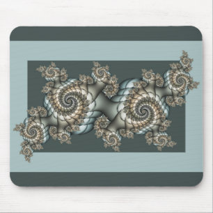 Abstract Beige Light Blue Fractal Art Spirals Mouse Pad