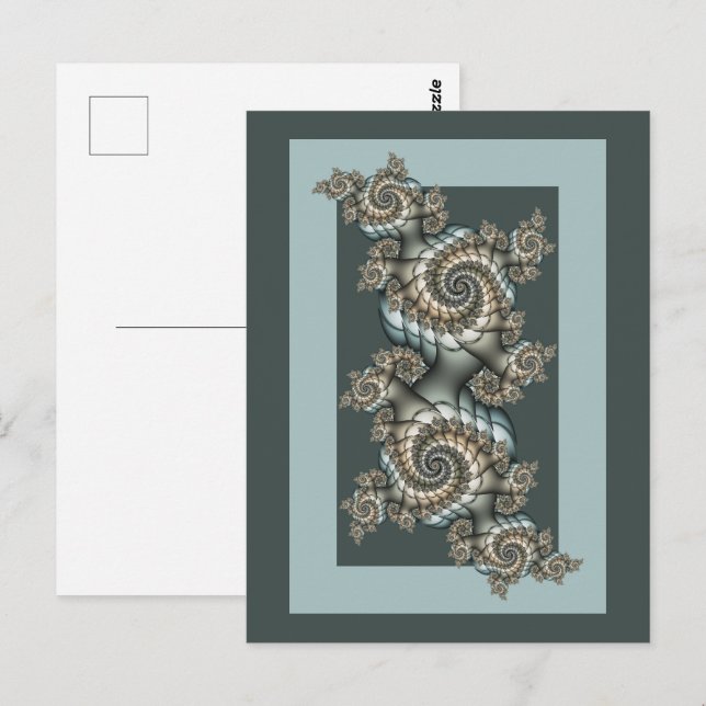 Abstract Beige Light Blue Fractal Art Spirals Postcard (Front/Back)