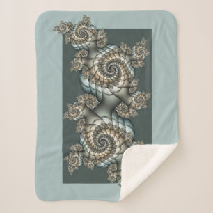 Abstract Beige Light Blue Fractal Art Spirals Sherpa Blanket
