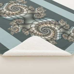Abstract Beige Light Blue Fractal Art Spirals Sherpa Blanket
