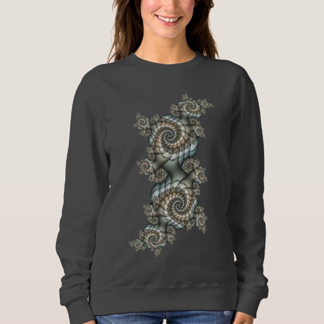 Abstract Beige Light Blue Fractal Art Spirals Sweatshirt (Front)