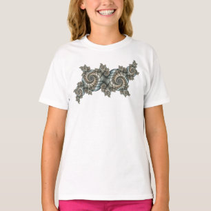 Abstract Beige Light Blue Fractal Art Spirals T-Shirt