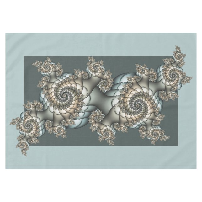 Abstract Beige Light Blue Fractal Art Spirals Tablecloth (Front (Horizontal))