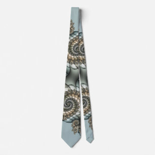 Abstract Beige Light Blue Fractal Art Spirals Tie