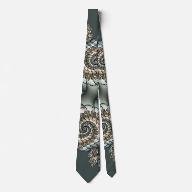 Abstract Beige Light Blue Fractal Art Spirals Tie (Front)