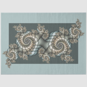 Abstract Beige Light Blue Fractal Art Spirals Tissue Paper