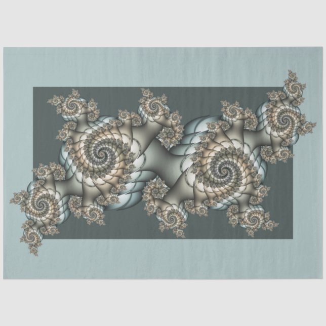 Abstract Beige Light Blue Fractal Art Spirals Tissue Paper (Front)