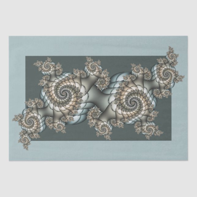 Abstract Beige Light Blue Fractal Art Spirals Tissue Paper (Front)