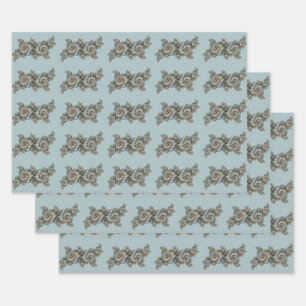 Abstract Beige Light Blue Fractal Art Spirals Wrapping Paper Sheet