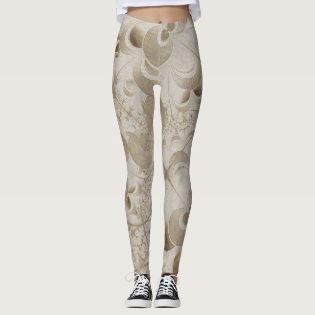 Abstract beige pattern leggings (Front)