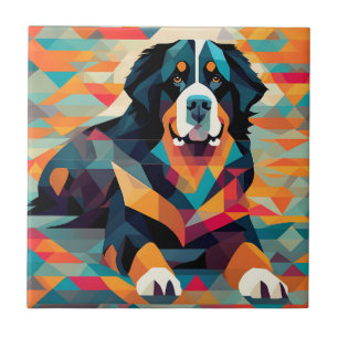 Abstract bernese mountain that is laying down ceramic tile