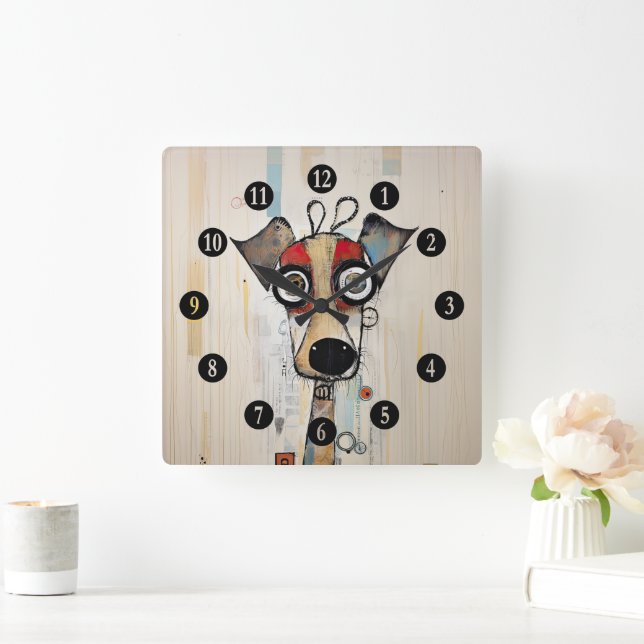  Abstract Big Eyed Dog Square Wall Clock (Home)