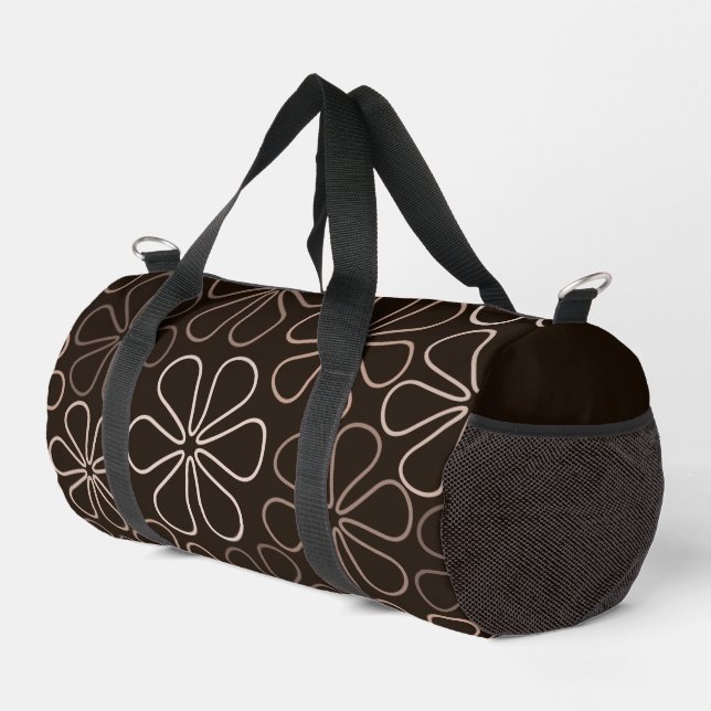 Abstract Big Flower Outlines Browns & Creams Duffle Bag (Right Corner)