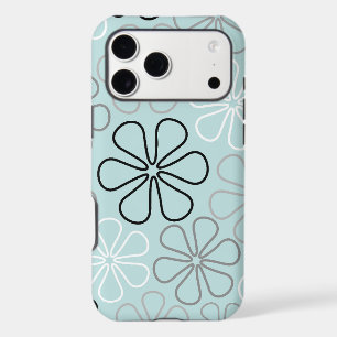 Abstract Big Flower Outlines BWG+Duck Egg Blue