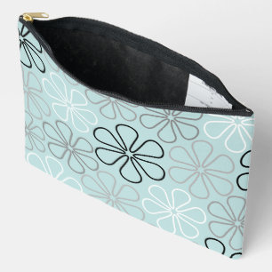 Abstract Big Flower Outlines BWG+Duck Egg Blue Accessory Pouch