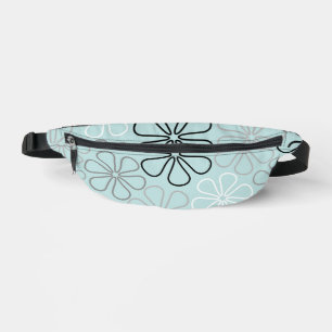 Abstract Big Flower Outlines BWG+Duck Egg Blue Bum Bags