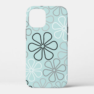 Abstract Big Flower Outlines BWG+Duck Egg Blue iPhone 12 Mini Case